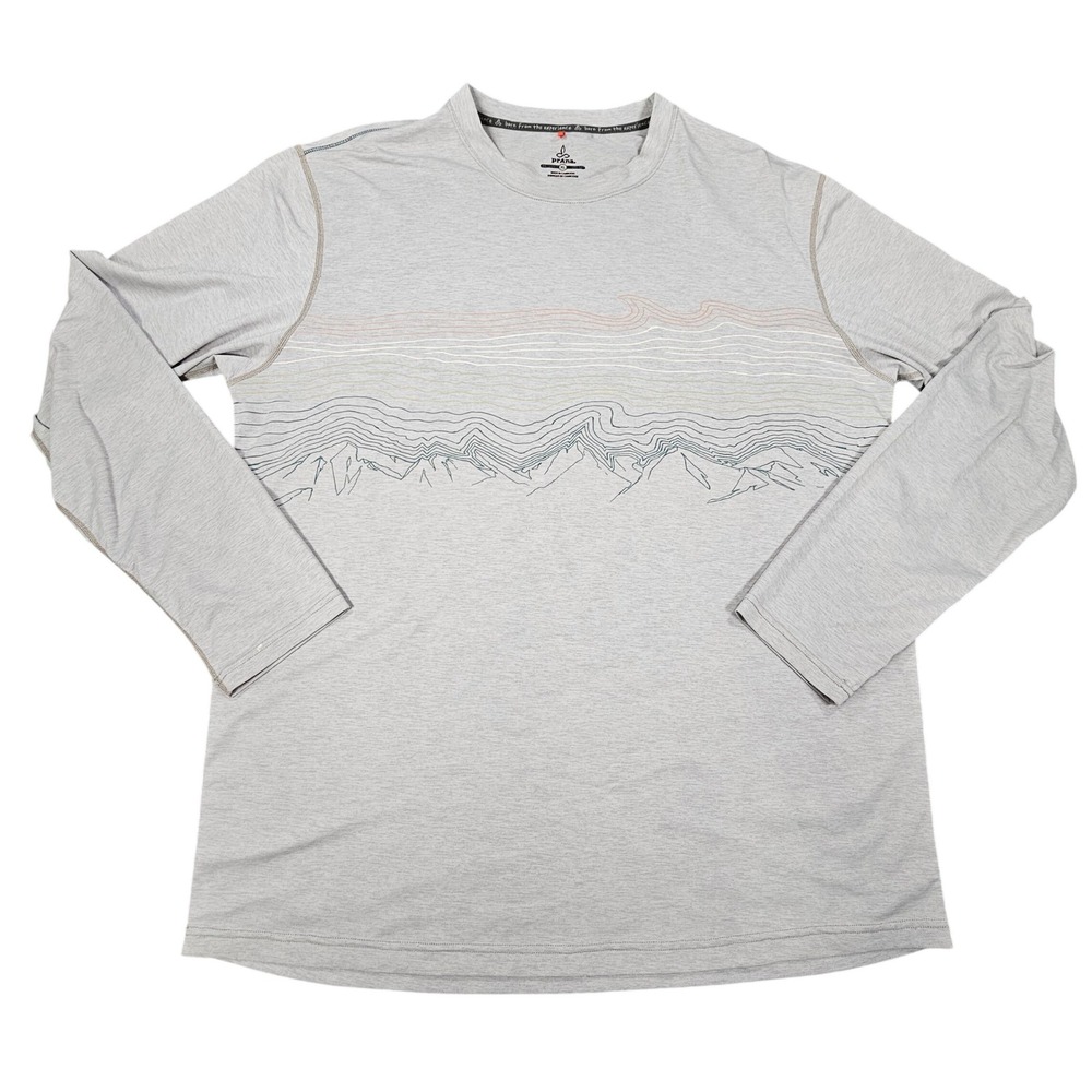 prAna Mens XL Long Sleeve Performance Shirt UPF 50+ Gray Mountain Hiking Rash‎